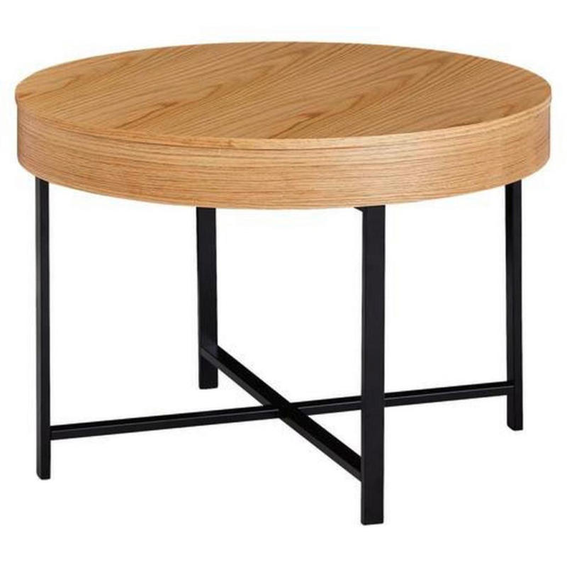 Couchtisch Rund mit Stauraum, Eichefarben/Schwarz
