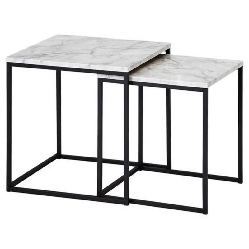 Couchtisch 2er-Set Marmoroptik Wei&szlig;/Schwarz