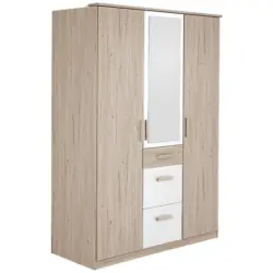 Drehtürenschrank Mit Spiegel + Laden 135cm Cariba, Eiche/weiß