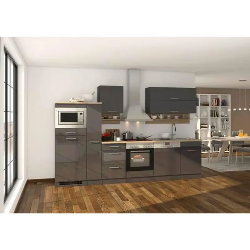 K&uuml;chenzeile Mailand M. Ger&auml;ten 310 Cm Anthrazit Elegant