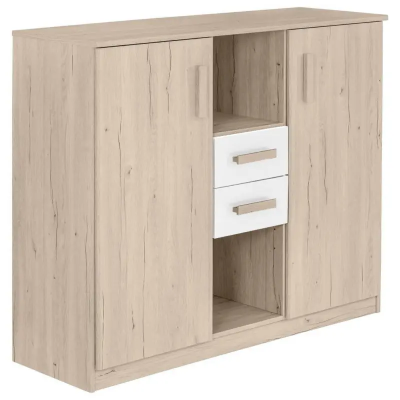 Kommode 124cm Cariba, Eiche Dekor/weiß