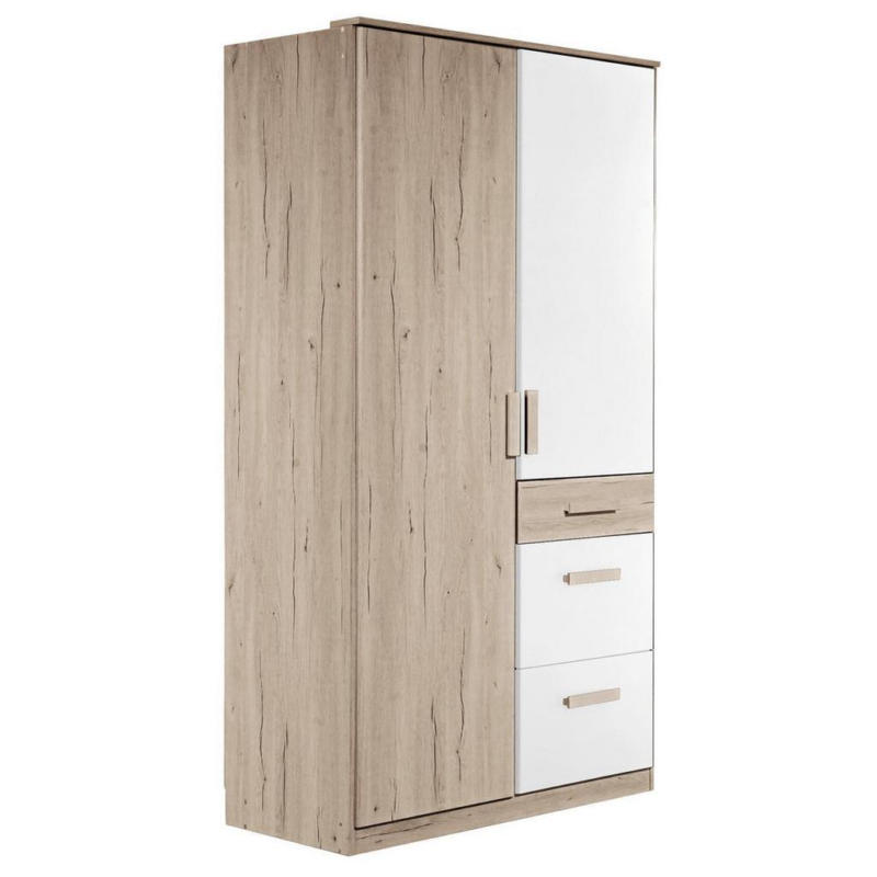 Drehtürenschrank 90cm Cariba, Eiche/weiß Dekor