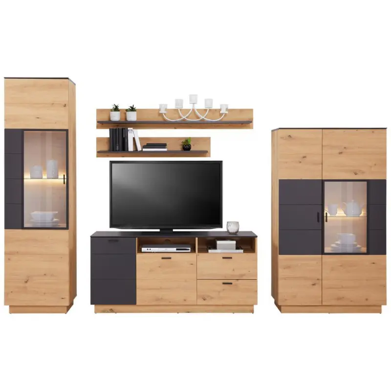 Wohnkombination Modern 5 -Teilig. Tonale 6, Eiche Dekor/Grau