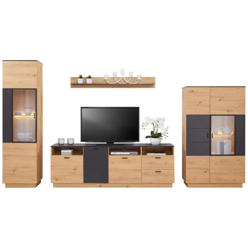 Wohnkombination Modern 4 Tlg. Tonale 7, Eiche Dekor/grau