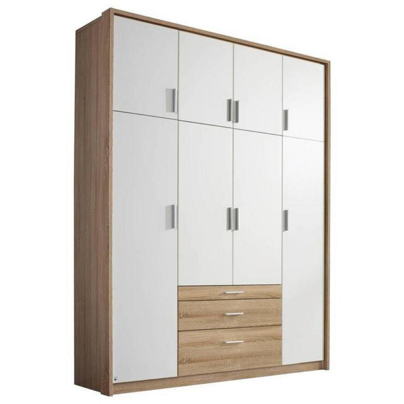 Drehtürenschrank mit Laden 185cm Hildesheim, Weiß/Eiche