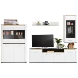 Wohnkombination Modern 5-Tlg. mit Led Alassio 5, Weiß/Matera