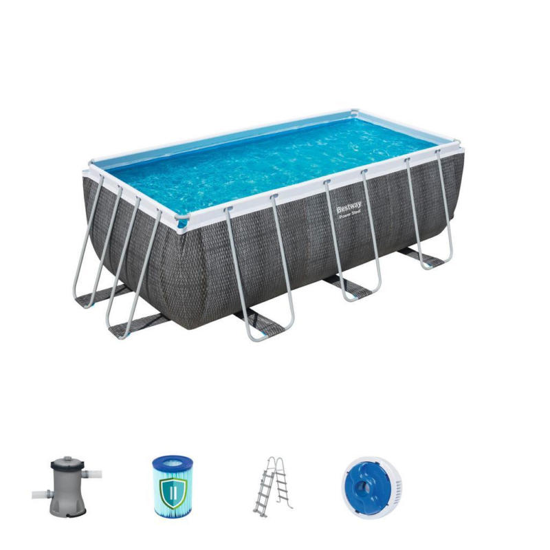 Aufstellpool Eckig Power Steel mit Pumpe L: 412 cm