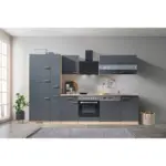 M&ouml;belix K&uuml;chenzeile Economy mit Ger&auml;ten 310 cm Grau/Eiche Dekor Modern
