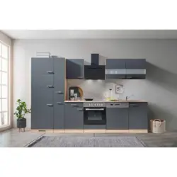 K&uuml;chenzeile Economy mit Ger&auml;ten 310 cm Grau/Eiche Dekor Modern