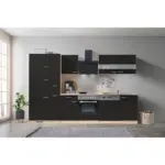 M&ouml;belix K&uuml;chenzeile Economy mit Ger&auml;ten 310 cm Schwarz/Eiche Dekor
