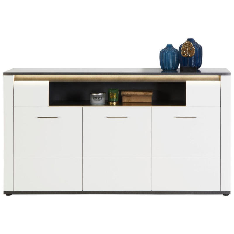 Sideboard Mit Led B: 156,3 Cm Alassio, Weiß/matera