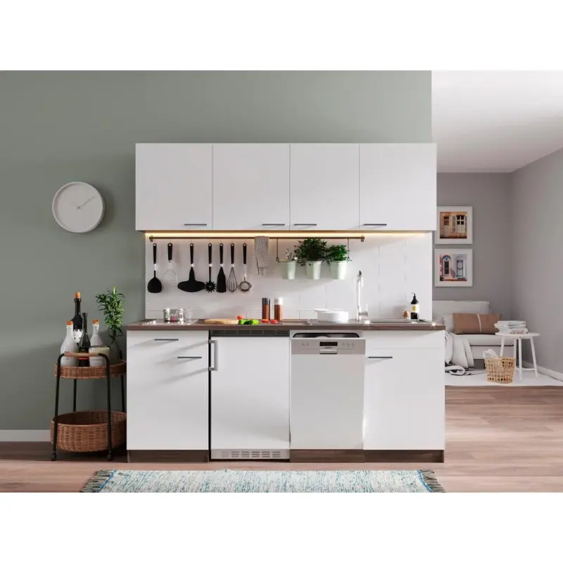 Küchenzeile Economy Mit Geräten 195 Cm Weiß/eiche Dekor Modern
