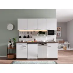 Küchenzeile Economy Mit Geräten 195 Cm Weiß/eiche Dekor Modern