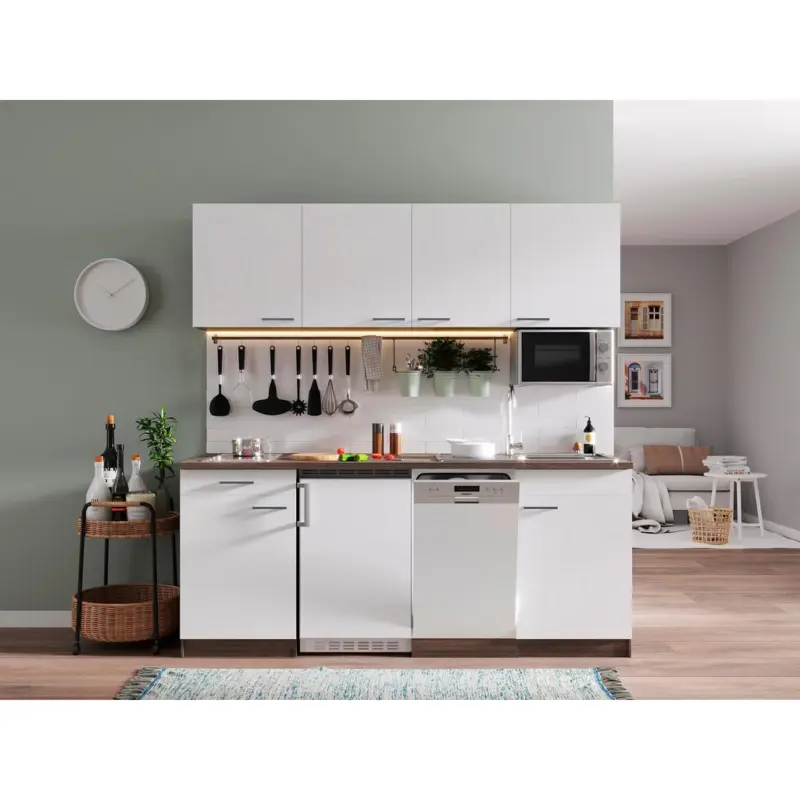 Küchenzeile Economy Mit Geräten 195 Cm Weiß/eiche Dekor Modern