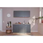 Möbelix Miniküche mit Kühlschrank + Kochfeld 150 cm Grau/Eichef.