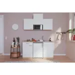 M&ouml;belix Minik&uuml;che mit Mikrowelle + K&uuml;hlschrank 150 cm Wei&szlig;/Eiche