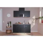 M&ouml;belix Minik&uuml;che mit Mikrowelle + K&uuml;hlschrank 150 cm Schwarz