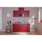 Möbelix Miniküche mit Mikrowelle + Kühlschrank 150 cm Rot/Eiche