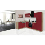 Möbelix Einbauküche Eckküche Möbelix Economy mit Geräten 172x280 cm Rot/Eiche Dekor