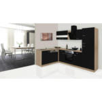Möbelix Einbauküche Eckküche Möbelix Economy mit Geräten 172x280 cm Schwarz/Eiche Dekor