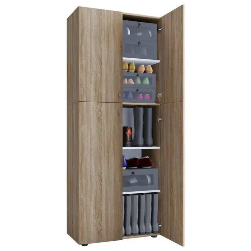 Schuhschrank Lona Eiche Dekor 4-Türig Hoch B: 70 Cm