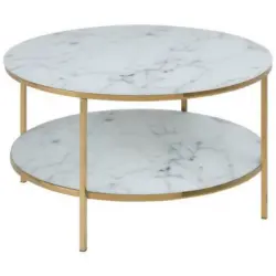 Couchtisch mit Glasplatte + Ablagefach Alisma Marmor Dekor