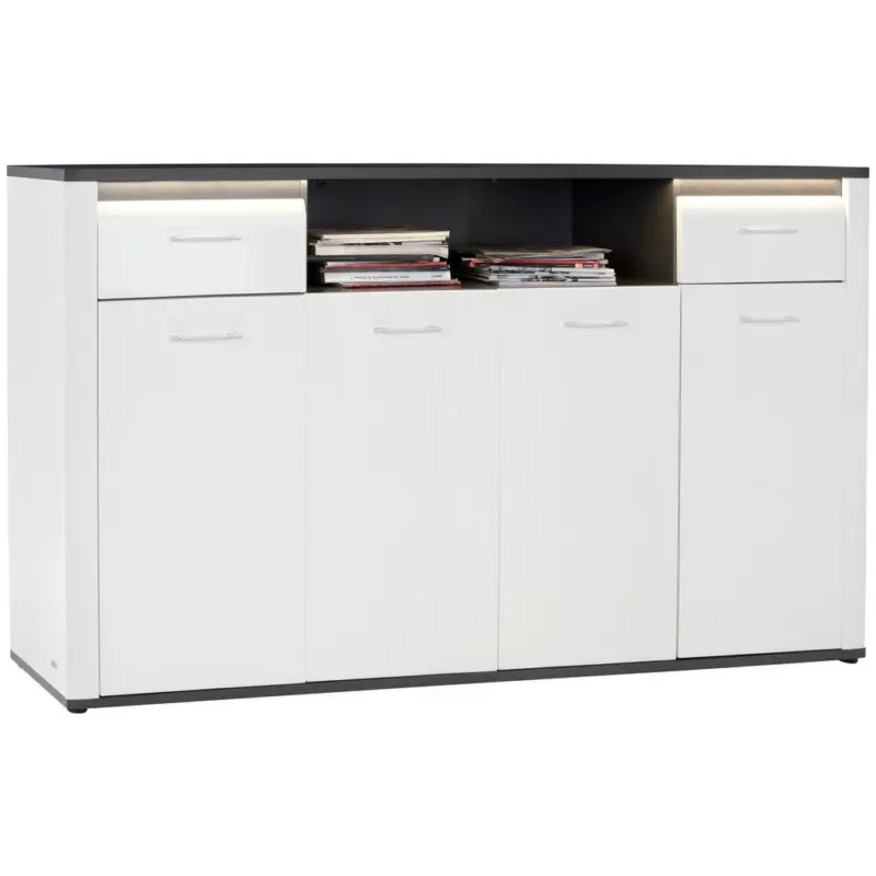Highboard Mit Led + Soft-close B 203,6 Cm Alassio Wei&szlig;/matera