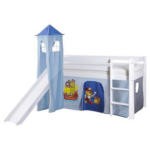 Möbelix Spielbett Kasper Blau/ Weiß Kiefer Massiv 90 cm Rutsche