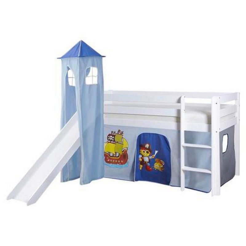 Spielbett Kasper Blau/ Weiß Kiefer Massiv 90 cm Rutsche