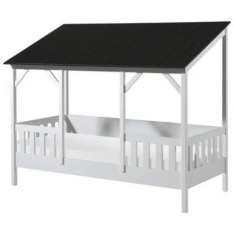 Hausbett 90x200 Cm Holz Weiß/schwarz Mit Zaun