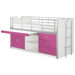 Hochbett Bonny B: 90 cm Weiß mit Schreibtisch, Stauraum