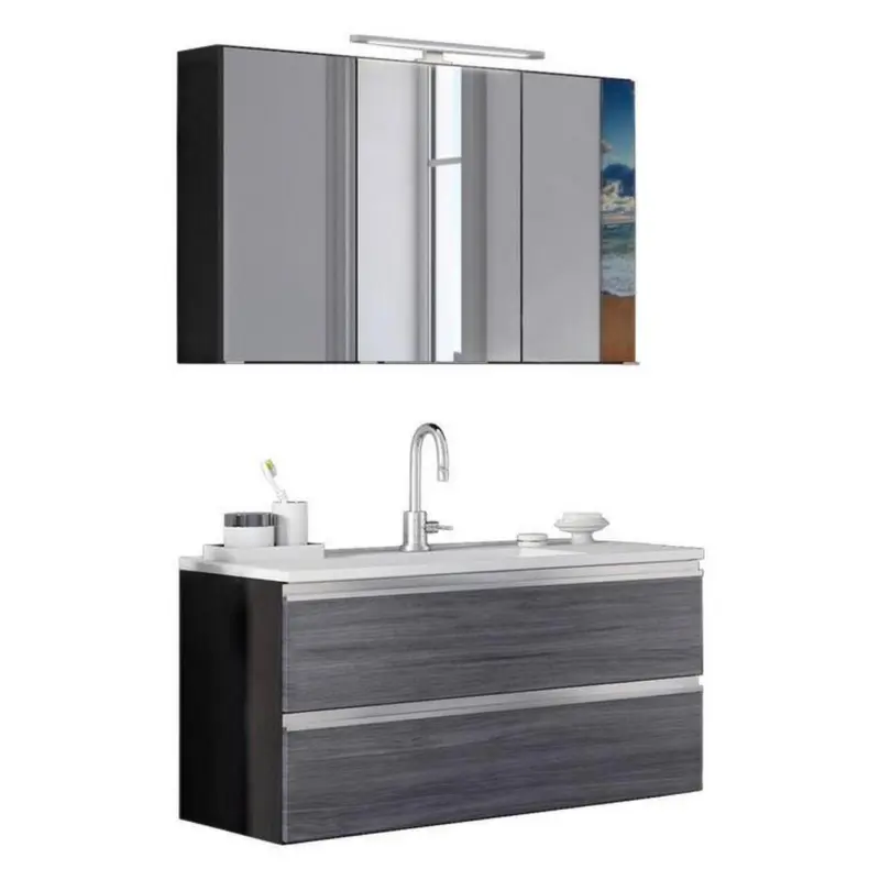 Badmöbel-set 3-tlg. Inkl. Led Arezzo B: 100cm, Eiche Dekor