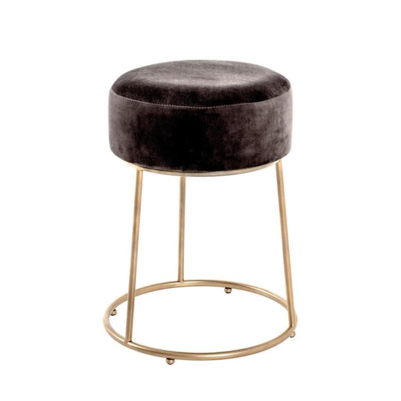 Hocker Stool Grau/Goldfarben Sitz Gepolstert H: 46 cm Rund