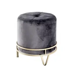 Hocker Stool Grau/goldfarben Sitz Gepolstert H: 40 Cm Rund