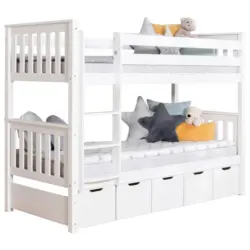 Etagenbett Sammy Weiß Kiefer Massiv 90 cm mit Stauraum