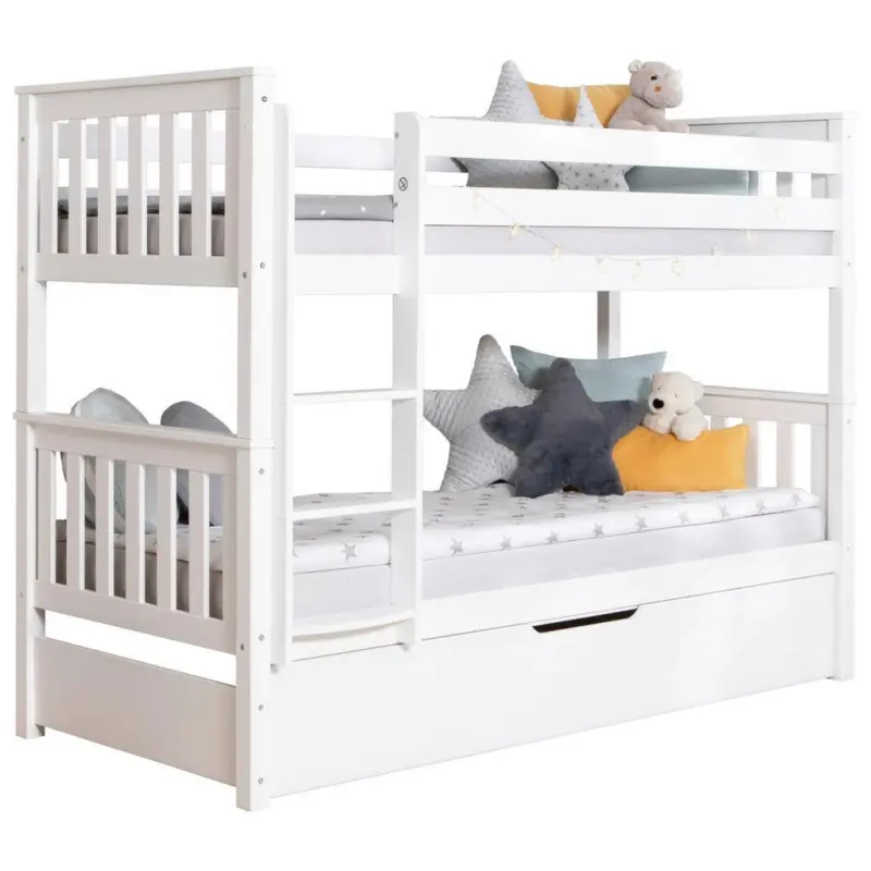 Etagenbett Sammy Weiß Kiefer Massiv 90 Cm Mit Bettkasten