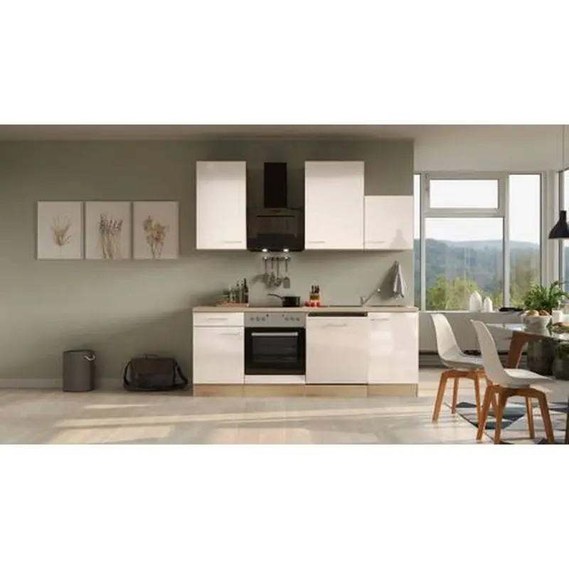 K&uuml;chenzeile Nepal mit Ger&auml;ten 220 cm Kaschmir/Eiche Dekor