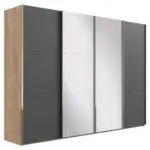 Möbelix Schwebetürenschrank Mit Spiegel 350cm Level 36a, Graphit/Eiche