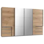 Möbelix Schwebetürenschrank Mit Spiegel + Laden 350cm Level 36a, Eiche