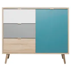 Kommode B 103cm Cuba 1-trend, Eiche Dekor/grau, Weiß, Petrol