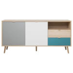 Möbelix Sideboard Dekor 150 cm Cuba 51 Trend Grau/Weiß/Petrol/Eiche