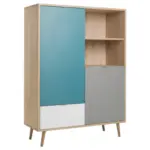 Möbelix Highboard 103cm Cuba 53-trend, Eiche Dekor/grau/petrol/weiß