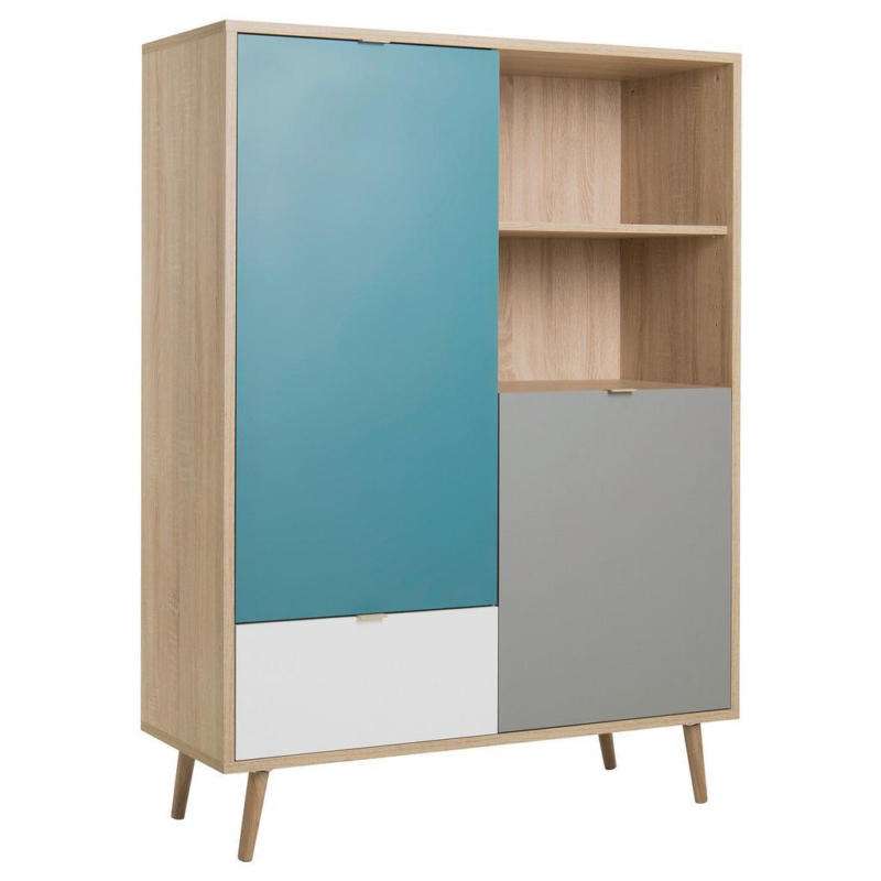 Highboard 103cm Cuba 53-trend, Eiche Dekor/grau/petrol/weiß