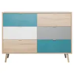 Möbelix Kommode B 120cm Cuba 3-trend, Eiche Dekor/grau, Weiß, Petrol