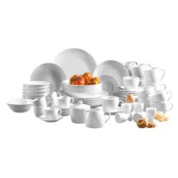 Kombiservice Alesia Keramik 6 Personen Geschirr Set Wei&szlig;