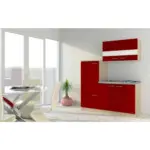 Möbelix Küchenzeile Economy mit Geräten 160 cm Rot/Eiche Dekor Modern