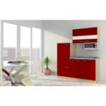 Möbelix Miniküche mit Kühlschrank + Kochfeld 160 cm Rot/Eiche