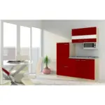 Möbelix Miniküche mit Kühlschrank + Kochfeld 160 cm Rot/Eiche