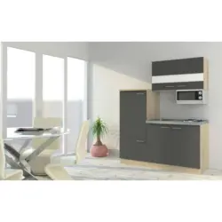 Miniküche mit Kühlschrank + Kochfeld 160 cm Grau/Eiche