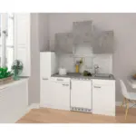 Möbelix Miniküche Economy mit Geräten 180 cm Weiß/Betonoptik Modern